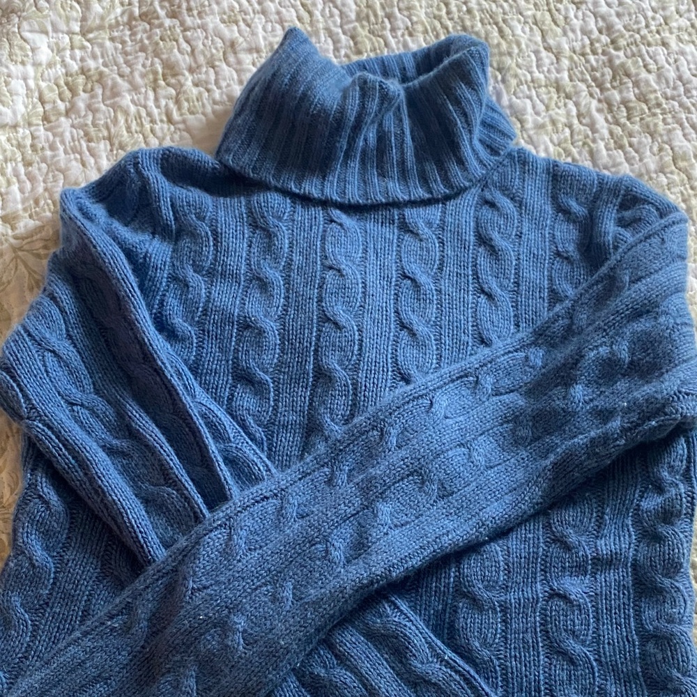 J. Crew Blue Cable Knit Turtleneck Sweater